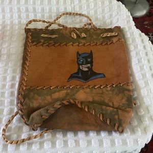 Vintage Handmade Leather Backpack W/Batman